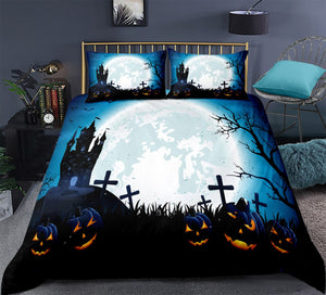 Creepy Moon Castle Pumpkin Duvet Bedding Set