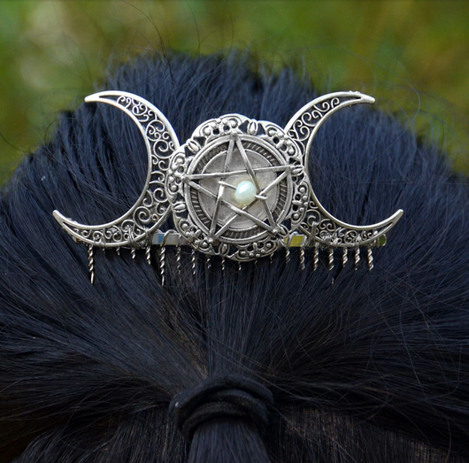 Gothic Crescent Moon Hair Comb Pin