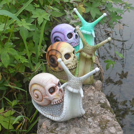 3pc Snail Skull Gothic Garden Outdoor Decoration Statue Set