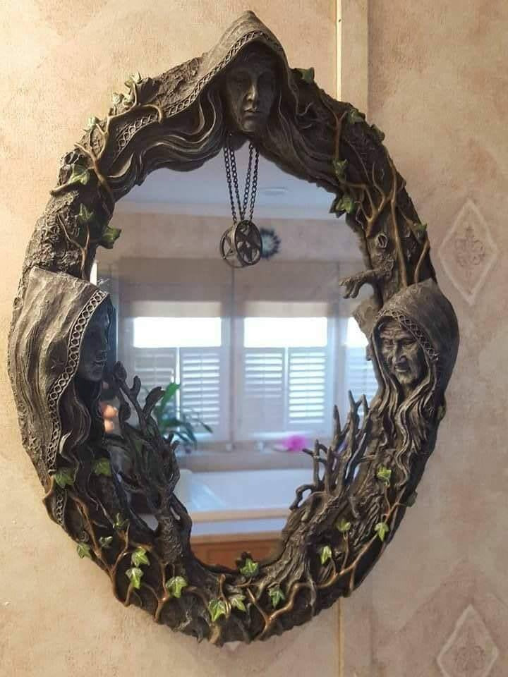 Triple Moon Goddess Mirror With Amulet