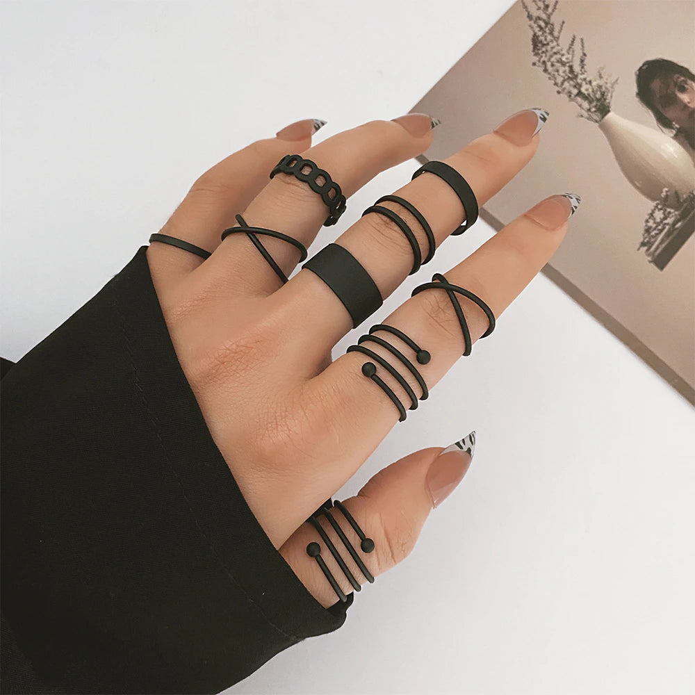 Gothic Style Black Knuckle Ring Set