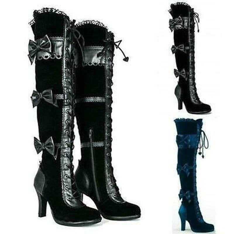 Gothic Style Tall Lace Up High Heel Boot Shoes