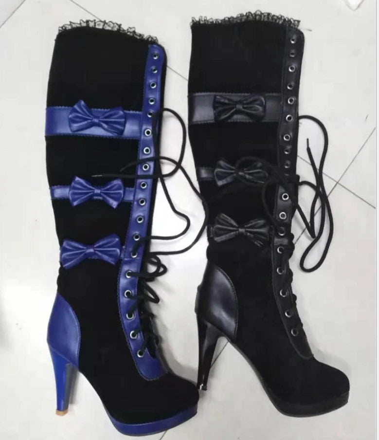 Gothic Style Tall Lace Up High Heel Boot Shoes