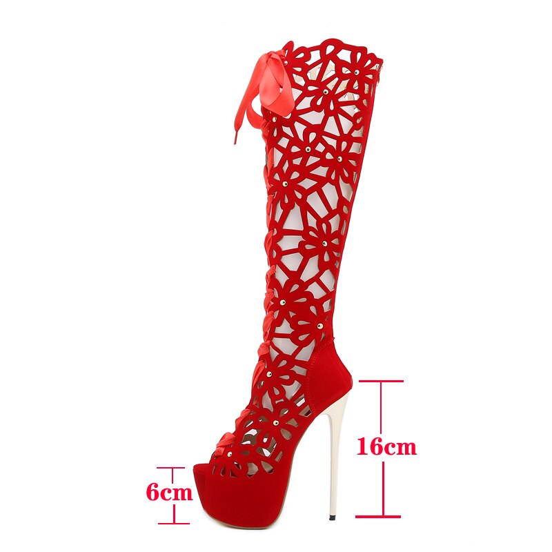 Long Boot Stiletto High Heel Open Toe Sandals