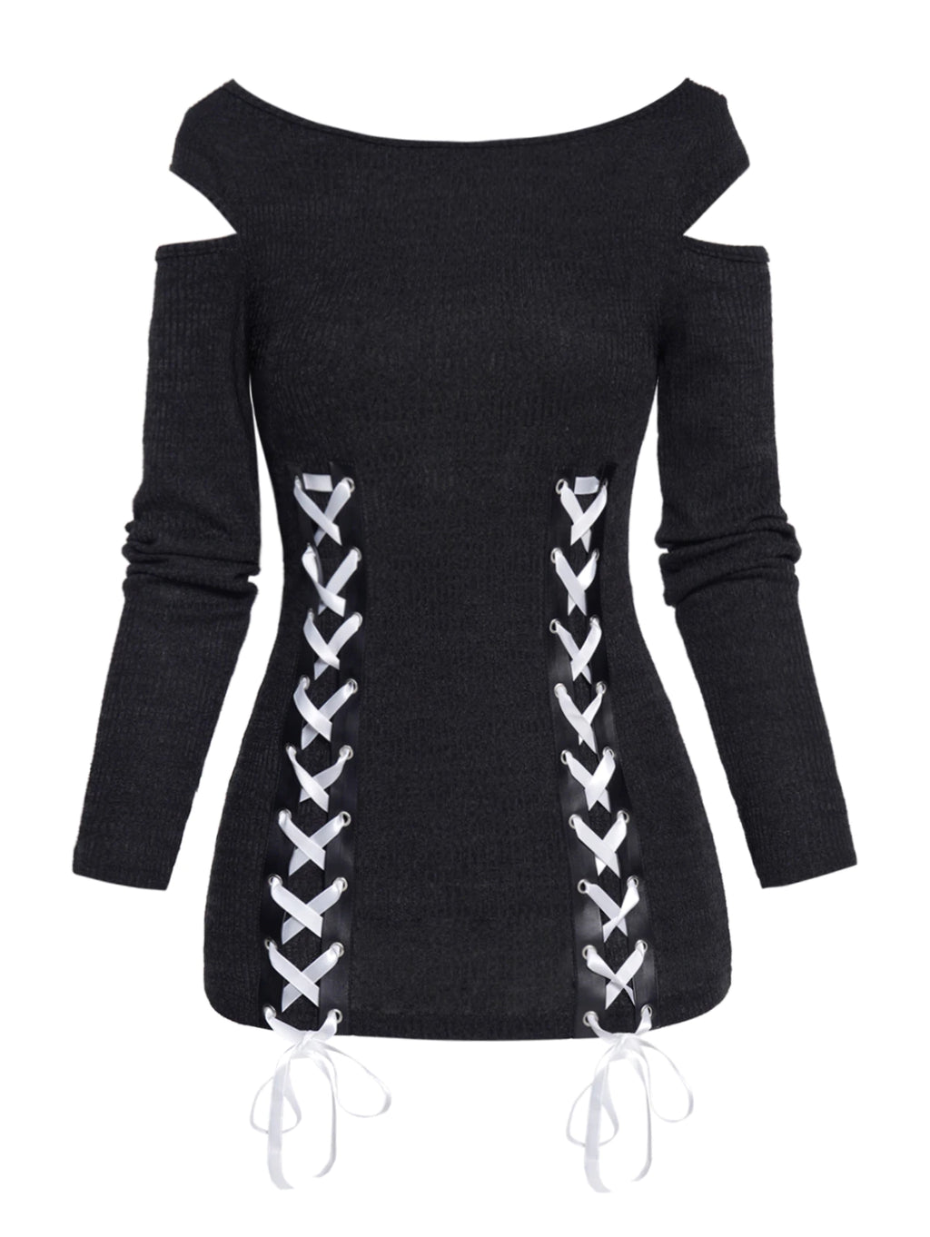 Cold Shoulder Long Sleeve Lace-Up Shirt