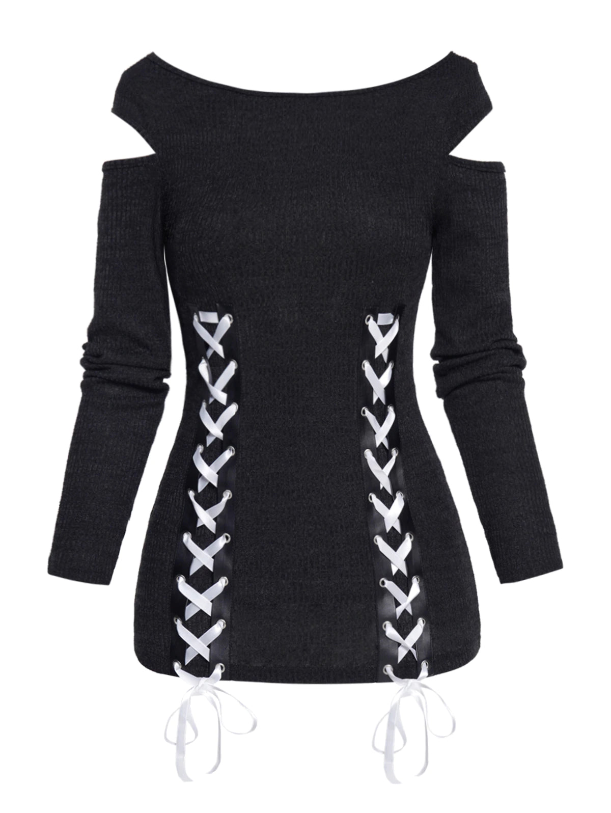 Cold Shoulder Long Sleeve Lace-Up Shirt