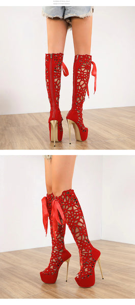 Long Boot Stiletto High Heel Open Toe Sandals