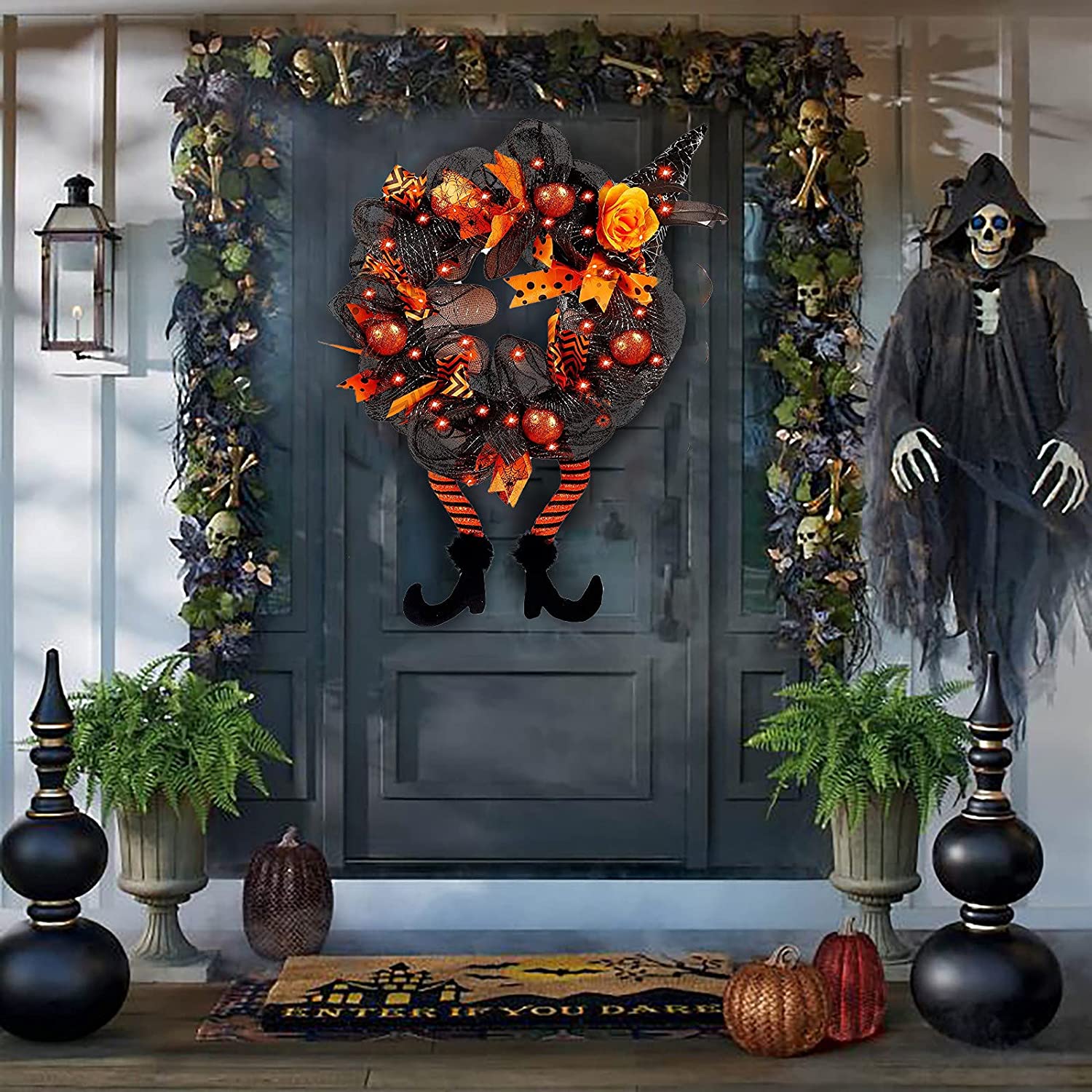 Witch Legs LED Halloween Wreath