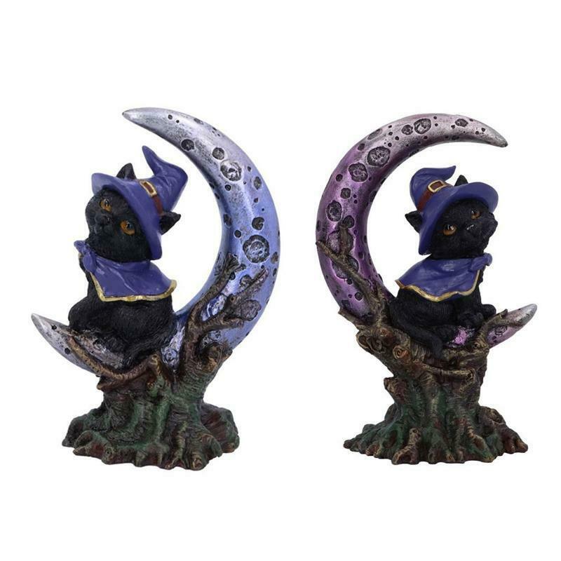 2pc Cat with Witch Hat Moon Figurines