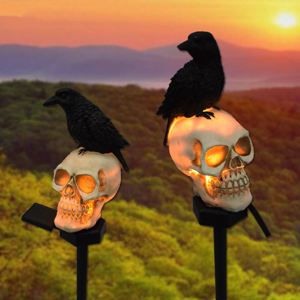 2pc Set Outdoor Garden LED Skull Crow Solar Lights