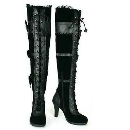 Gothic Style Tall Lace Up High Heel Boot Shoes