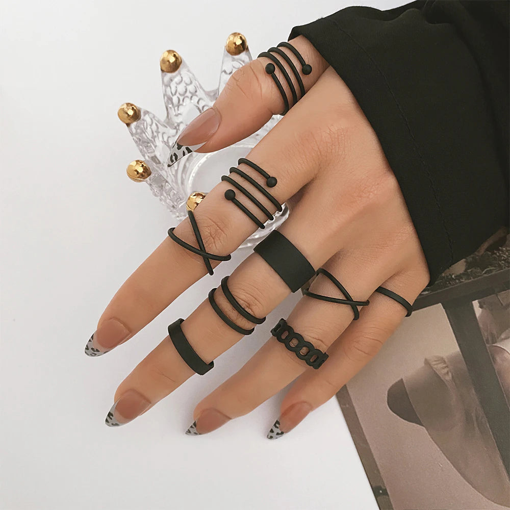 Gothic Style Black Knuckle Ring Set