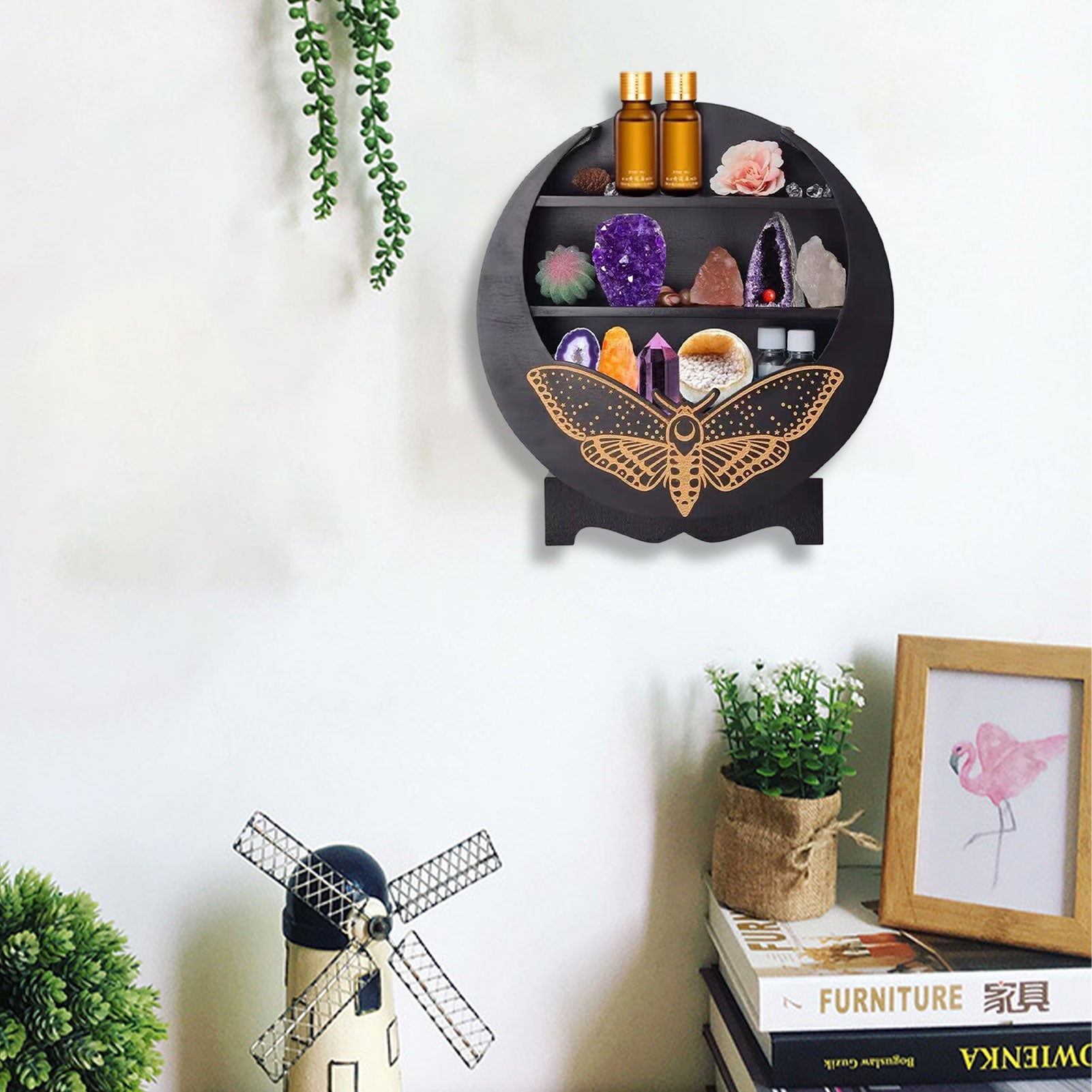 The Moon Moth Essential Oil And Crystals Rack