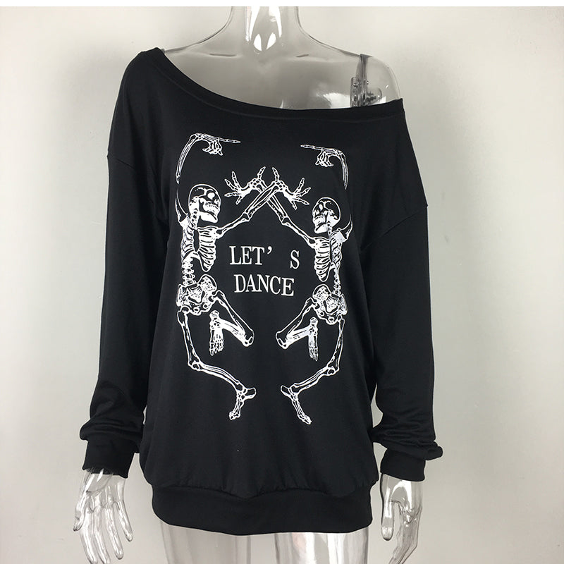 Off The Shoulder Skeleton Long Sleeve Top
