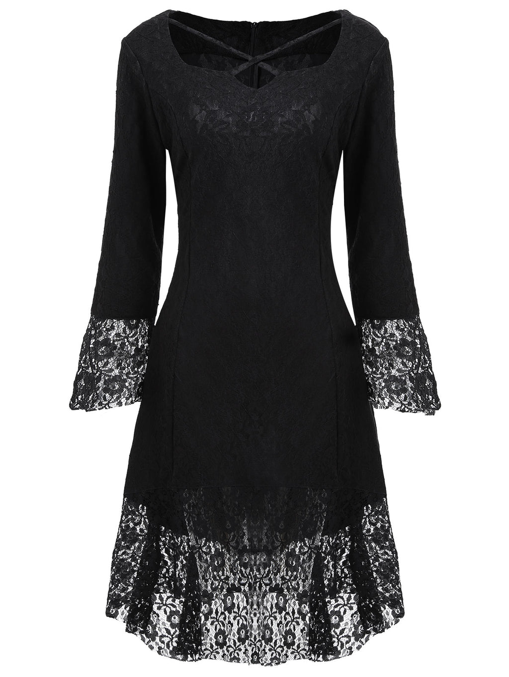 Vestlinda Sweetheart Brocade Lace Black Dress