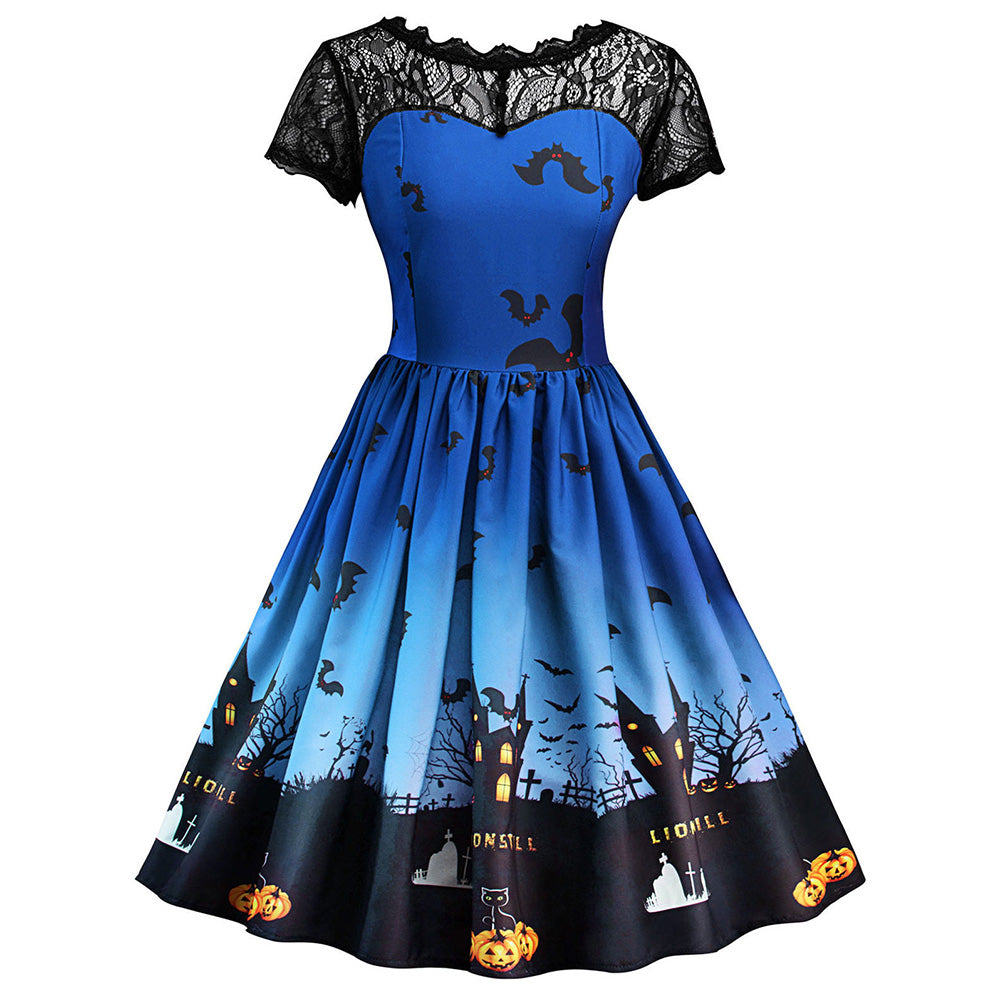 Halloween Print Pumpkin Vintage Dress