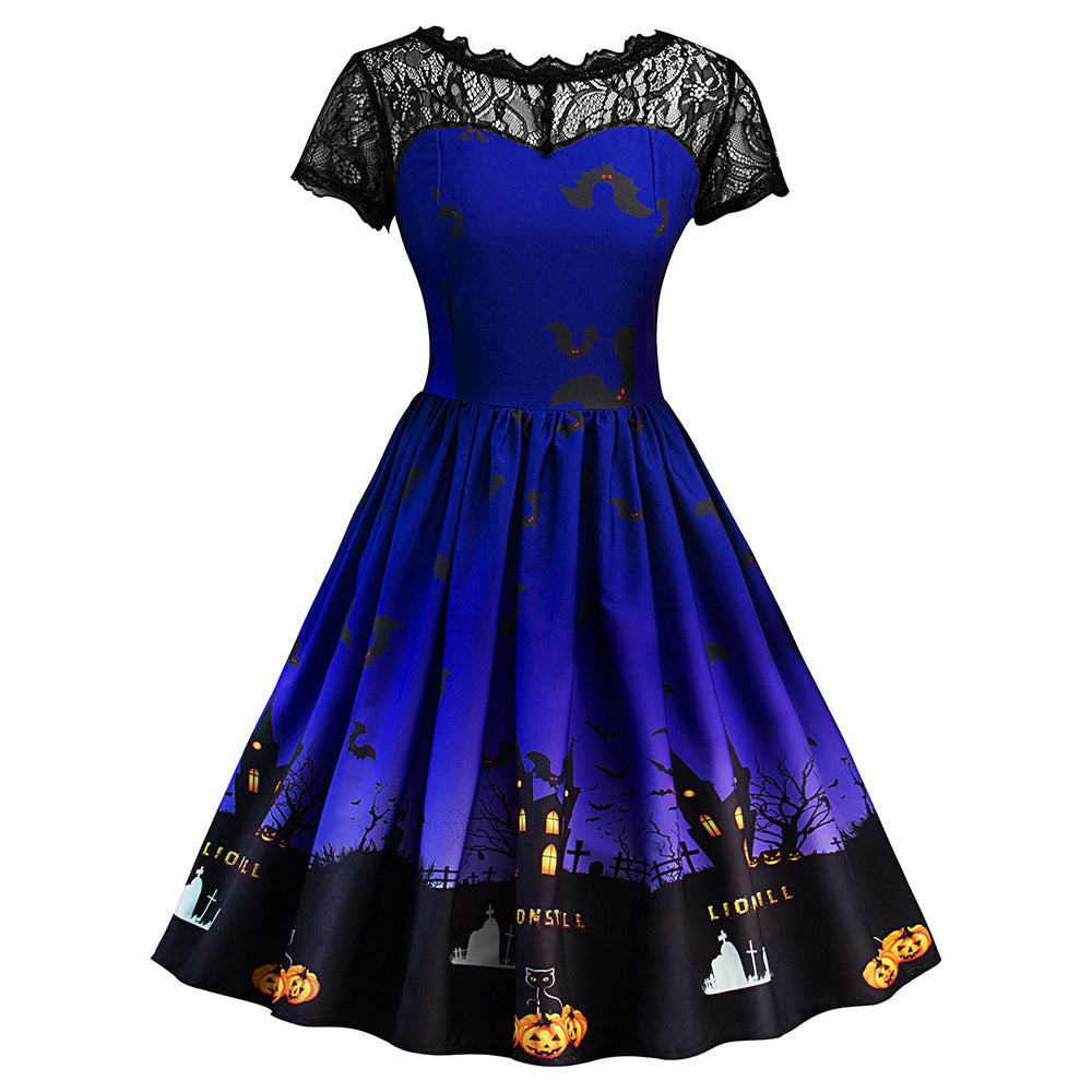 Halloween Print Pumpkin Vintage Dress