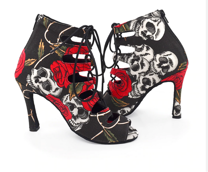 Skull Rose Gothic Style Dance Heeled Shoes