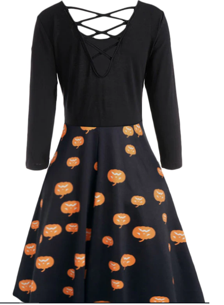 Halloween Pumpkins or Cats Print Plus Size Flare Dress