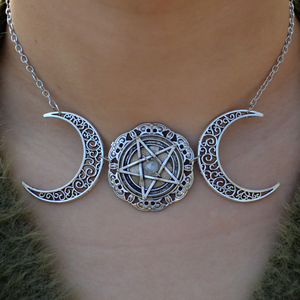 Crescent Moon Pentagram Necklace