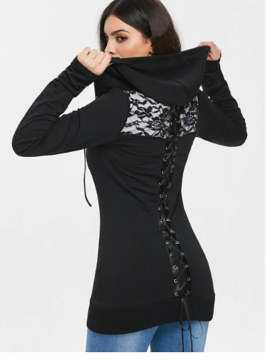 Gothic Slim Long Sleeve Lace Zip Up Top