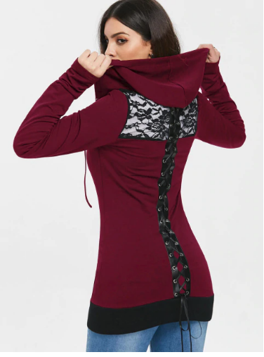 Gothic Slim Long Sleeve Lace Zip Up Top