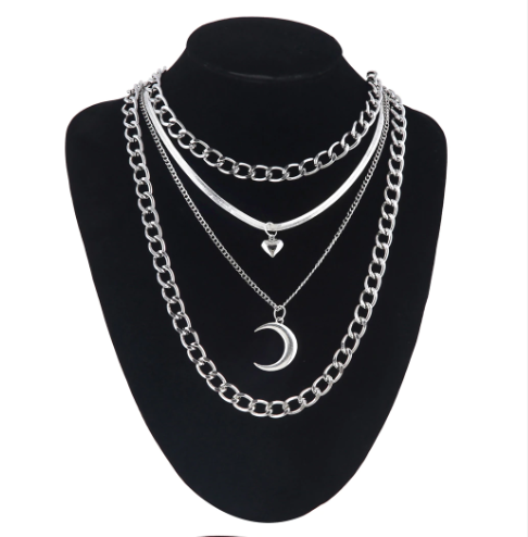 4pcs/Set Layer Moon Pendant Necklace