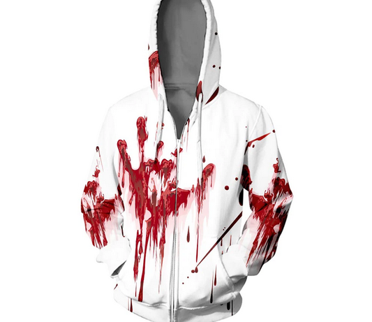 3D Printed Zip Up Blood Hand Horror Sweatshirt