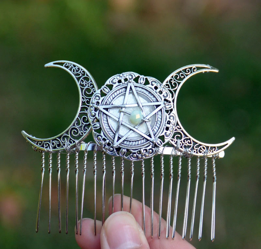 Gothic Crescent Moon Hair Comb Pin