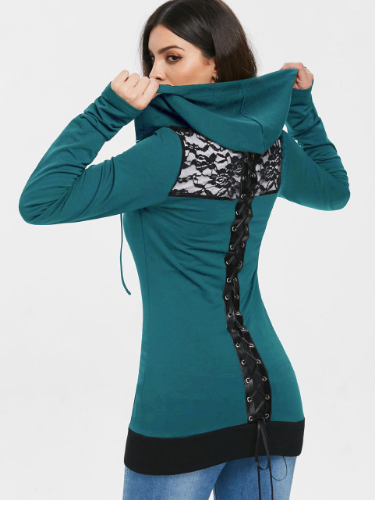 Gothic Slim Long Sleeve Lace Zip Up Top