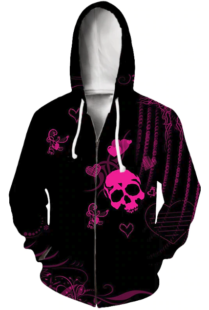 Skull Love Zip Up Hooded Sweatshirt