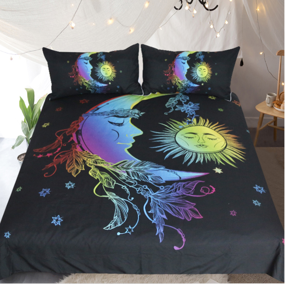 Sun Moon Colorful Duvet Cover 3pc Bedding Set