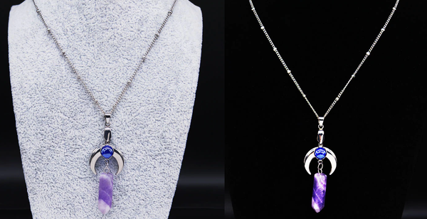 The Purple Crystal Silver Moon Stainless Steel Necklace