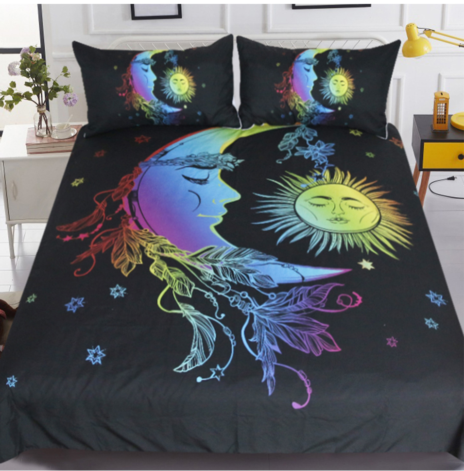 Sun Moon Colorful Duvet Cover 3pc Bedding Set