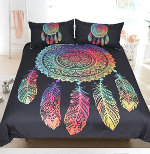 Boho Feathers Colored Dreamcatcher Duvet Bedding Set