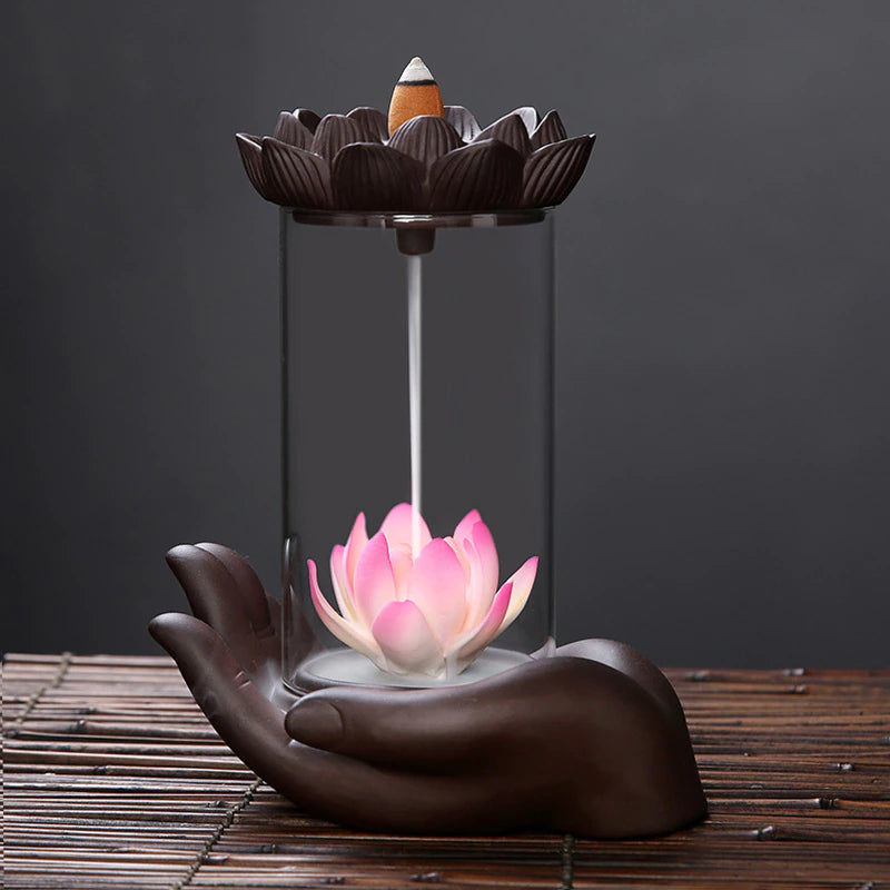 Ceramic Open Hand Waterfall Incense Burner