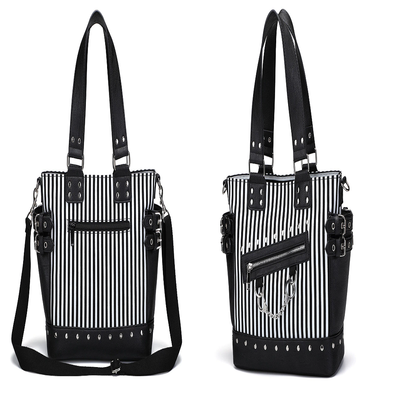 Black And White Riveted Crossbody Messenger Bag