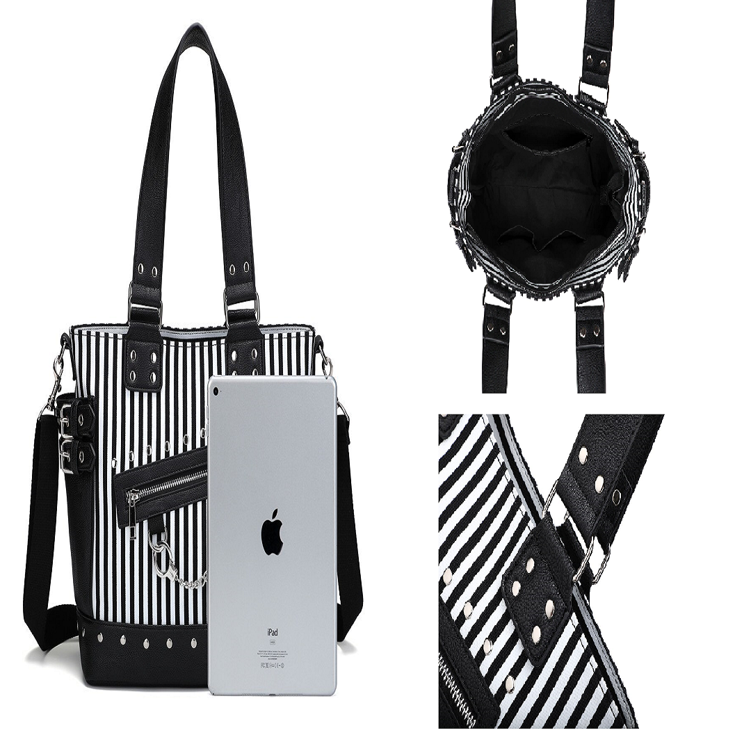 Black And White Riveted Crossbody Messenger Bag