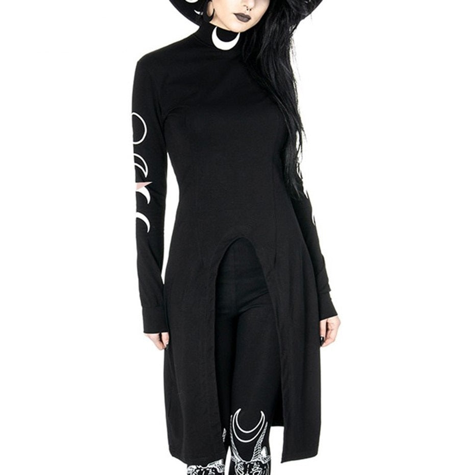 Gothic Turtle Neck Moon Phases Dress