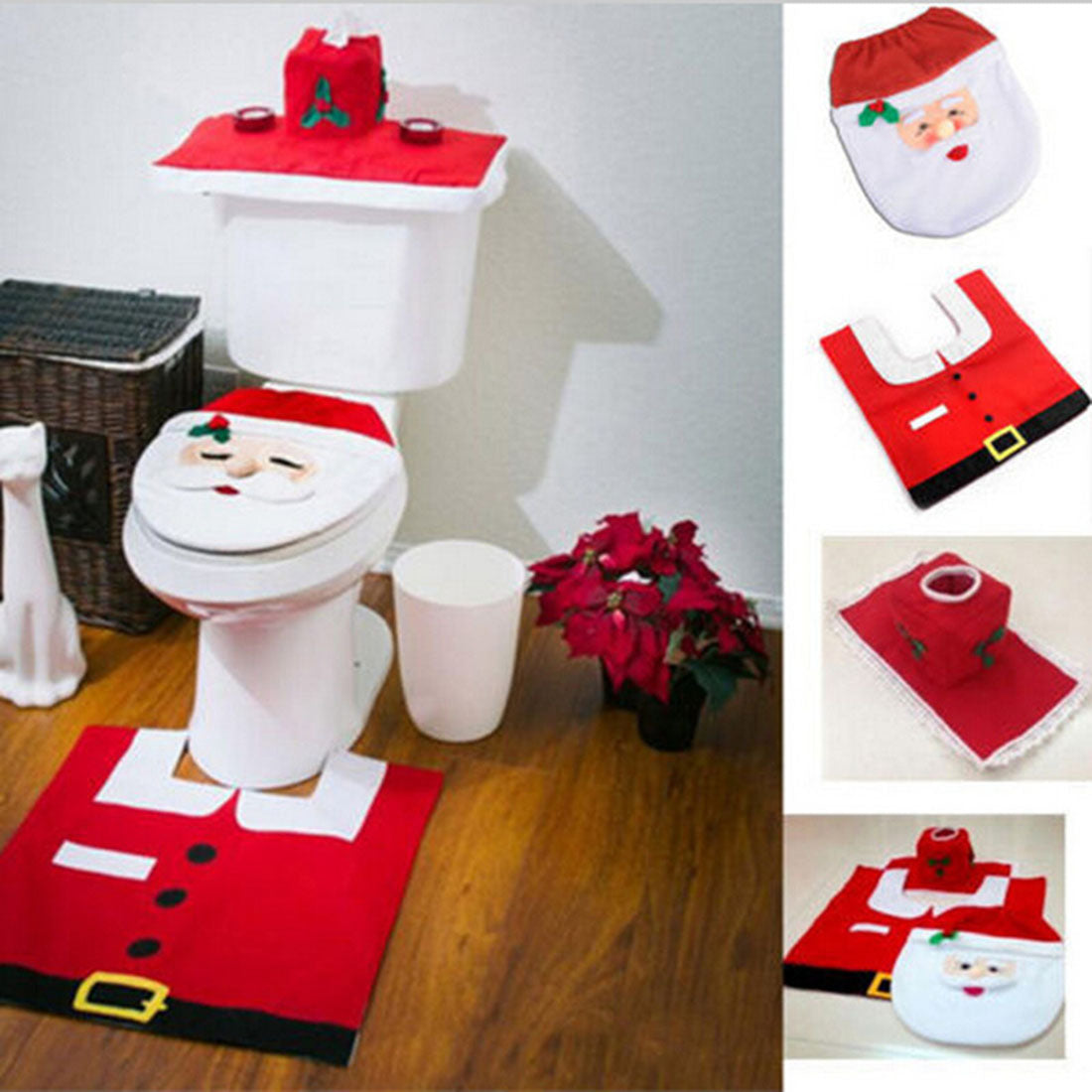 3Pc Christmas Santa Claus Bathroom Set