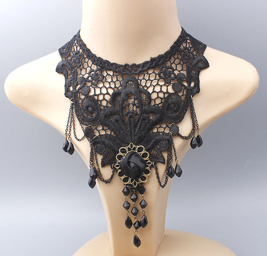 Gothic Vampire Lace Choker Necklace Black Rose