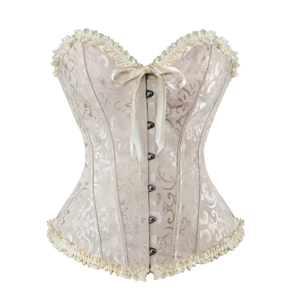 Zip Front Corset Jacquard Floral Lace Up