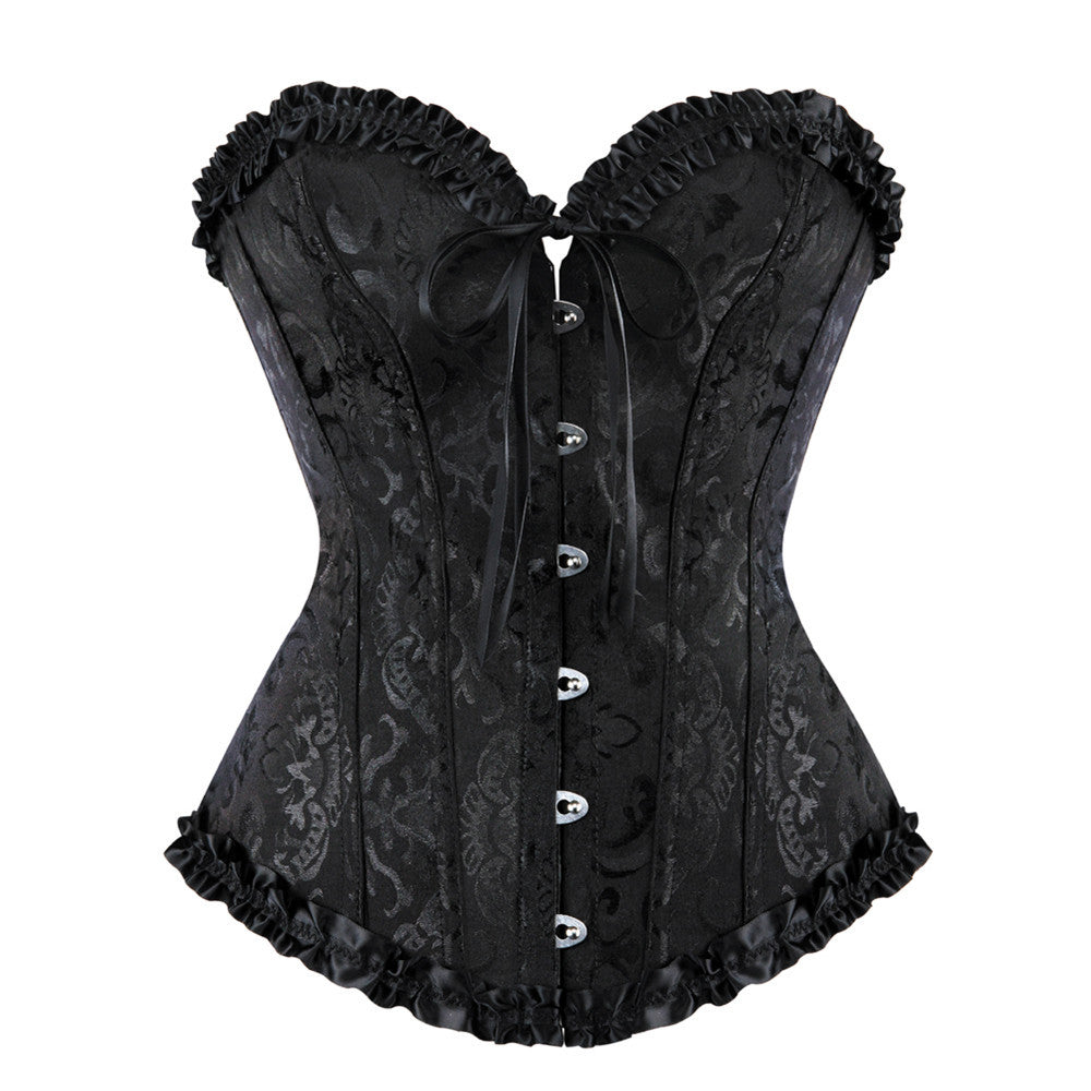 Zip Front Corset Jacquard Floral Lace Up