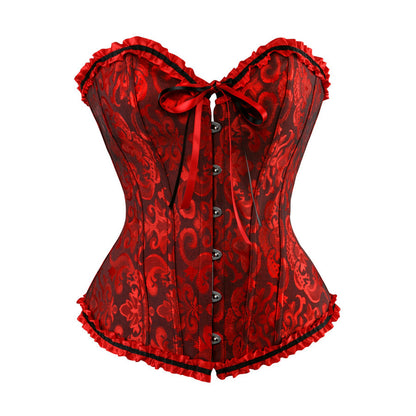 Zip Front Corset Jacquard Floral Lace Up