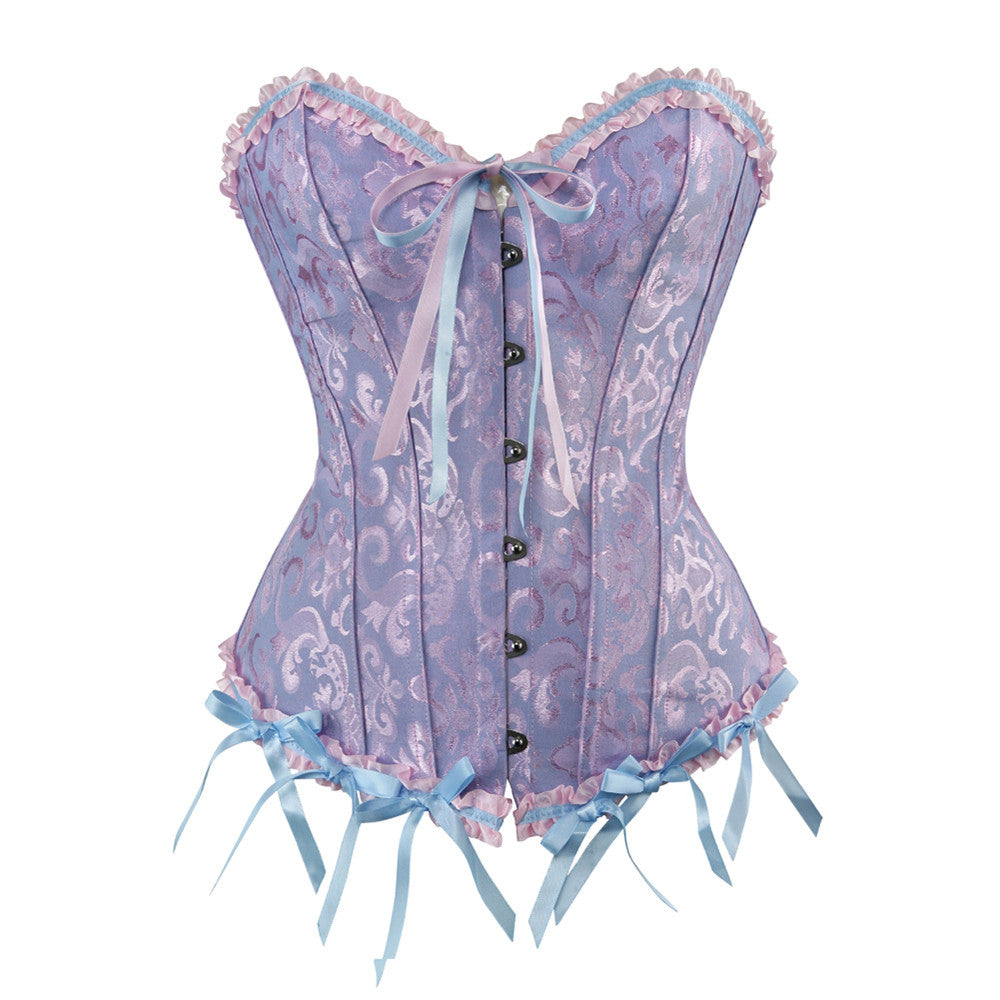 Zip Front Corset Jacquard Floral Lace Up