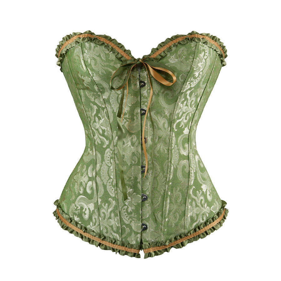 Zip Front Corset Jacquard Floral Lace Up