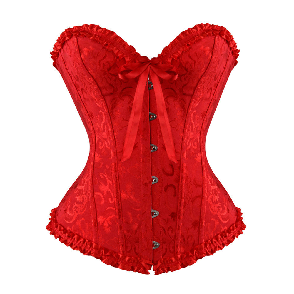 Zip Front Corset Jacquard Floral Lace Up