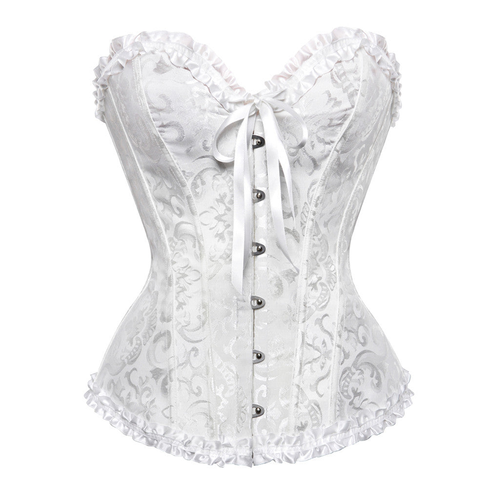 Zip Front Corset Jacquard Floral Lace Up