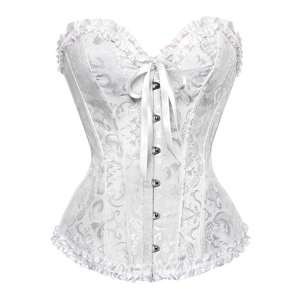 Zip Front Corset Jacquard Floral Lace Up