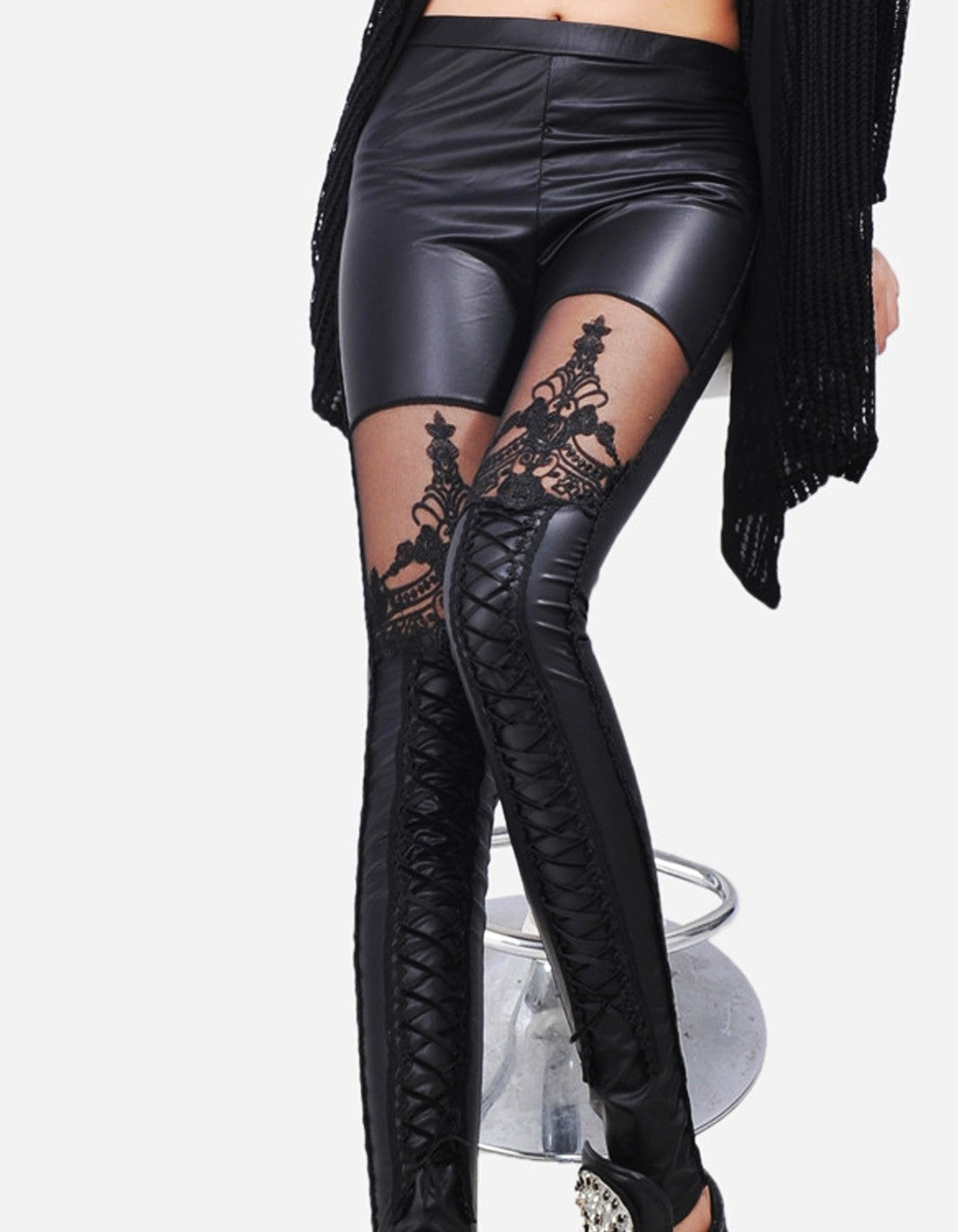 One Size Black Punk Gothic Hollow Lace Fashion Women Leggings